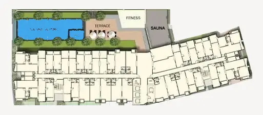 Pool deck level amenity plan with pool and facilities at Supalai Monte 1 Chiang Mai
