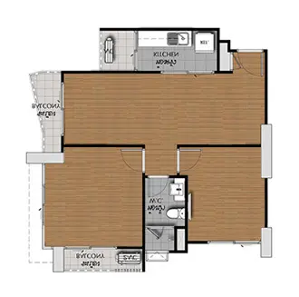 Detailed floor plan of 2 bedroom corner unit at Supalai Monte 1 Chiang Mai luxury condo