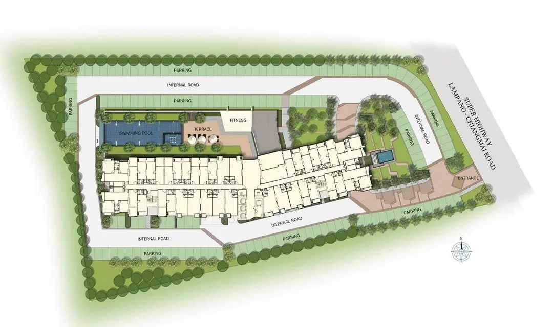 Master floor plan of Supalai Monte 1 building showing all levels and amenities