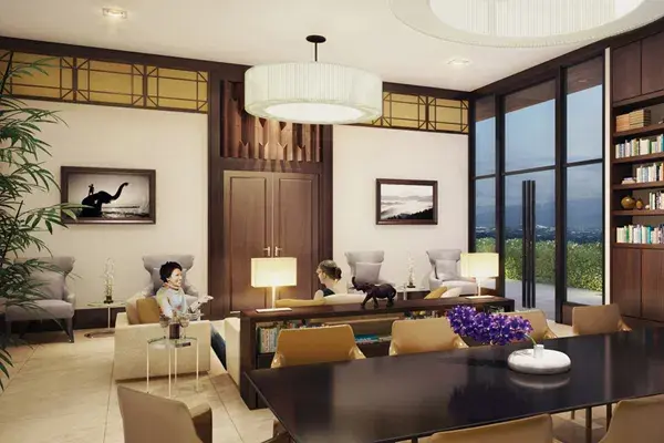 Elegant sky lounge with panoramic windows and comfortable seating at Supalai Monte 1